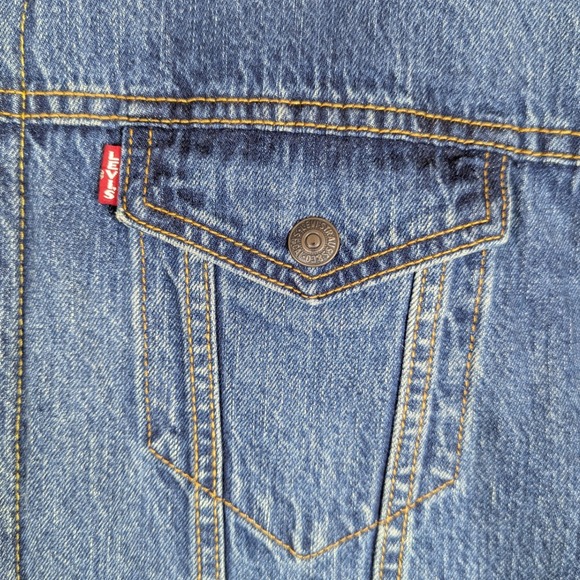 Levi's Premium Denim Trucker Jacket Sherpa Lined Button Up Jean Jacket XXL - Picture 3 of 14